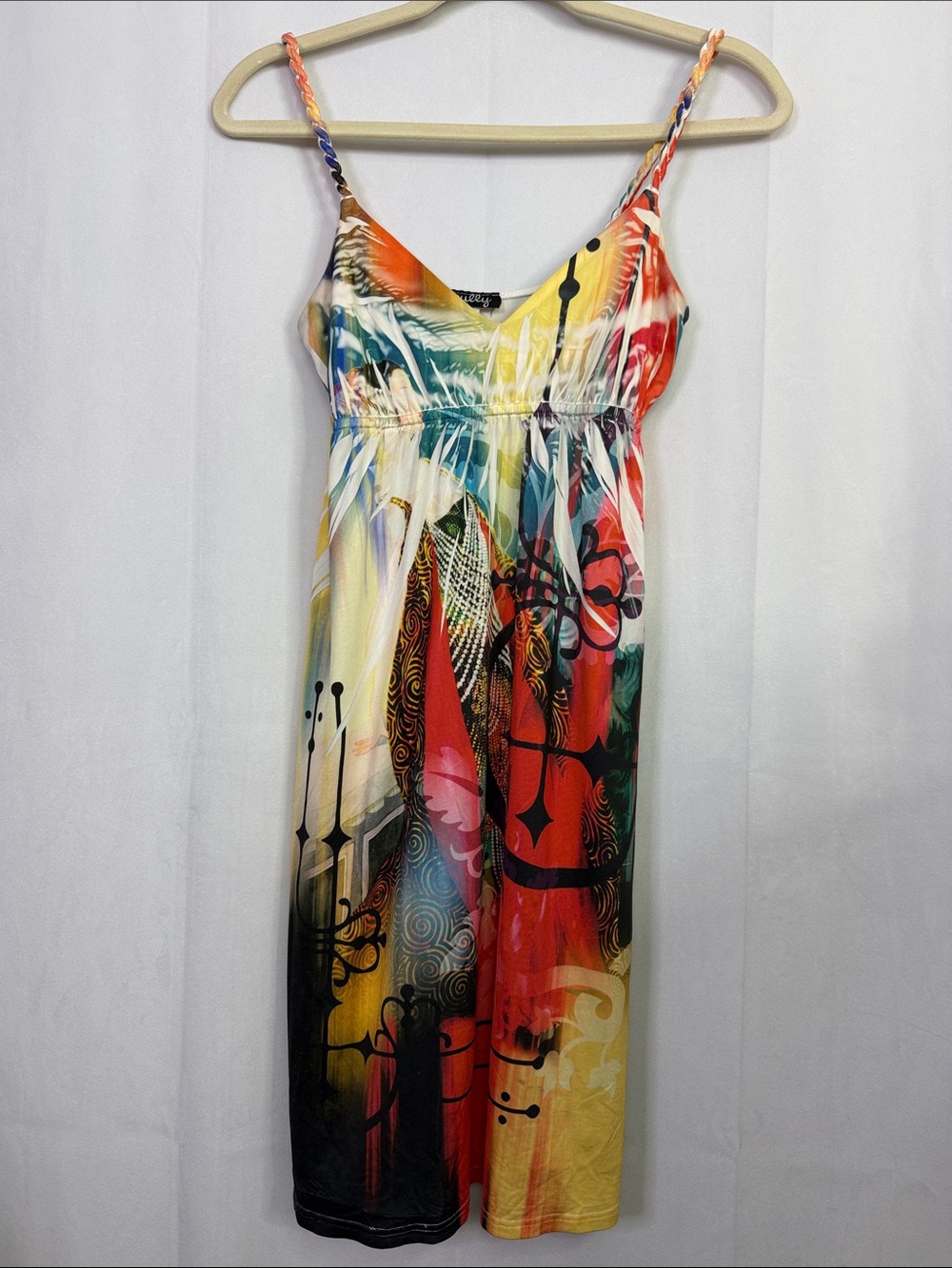 Vintage Y2K Colorful Abstract Print Twisted Spaghetti straps Sundress